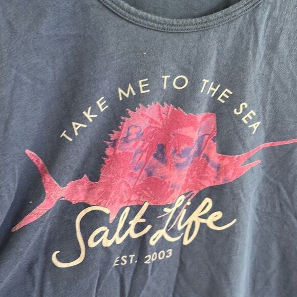 Salt life take me to the sea blue and pink tank top racer back size M - Picture 2 of 4